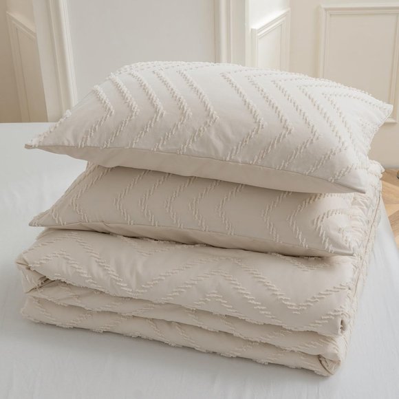 Chevron Tuft Cream Natural White Ivory California King Size Zigzag Comforter Set - Picture 6 of 12